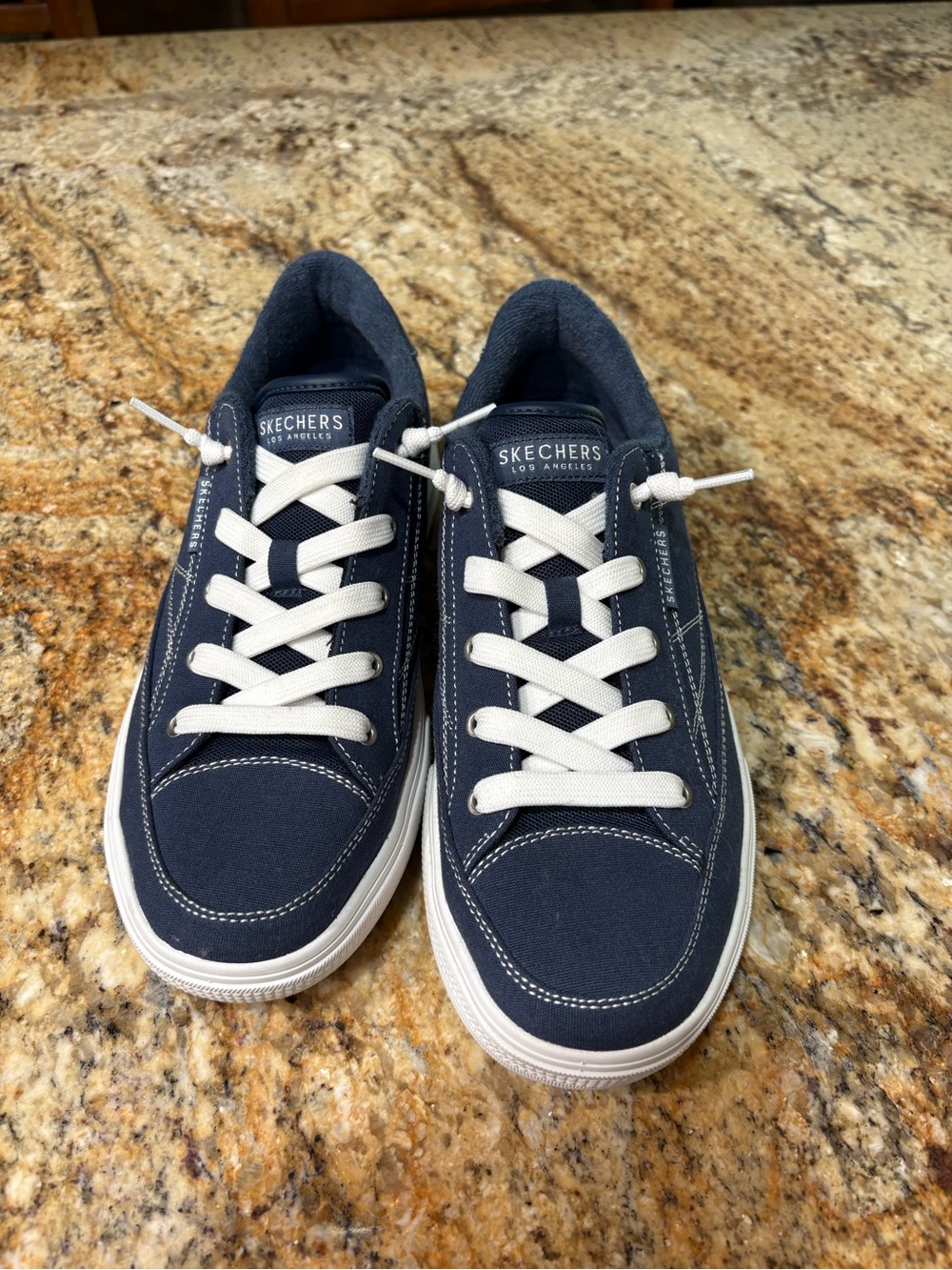 Skechers Navy Canvas Low-Top Sneakers with White Laces